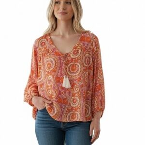 C&C California Orange and Pink Paisley Blouse